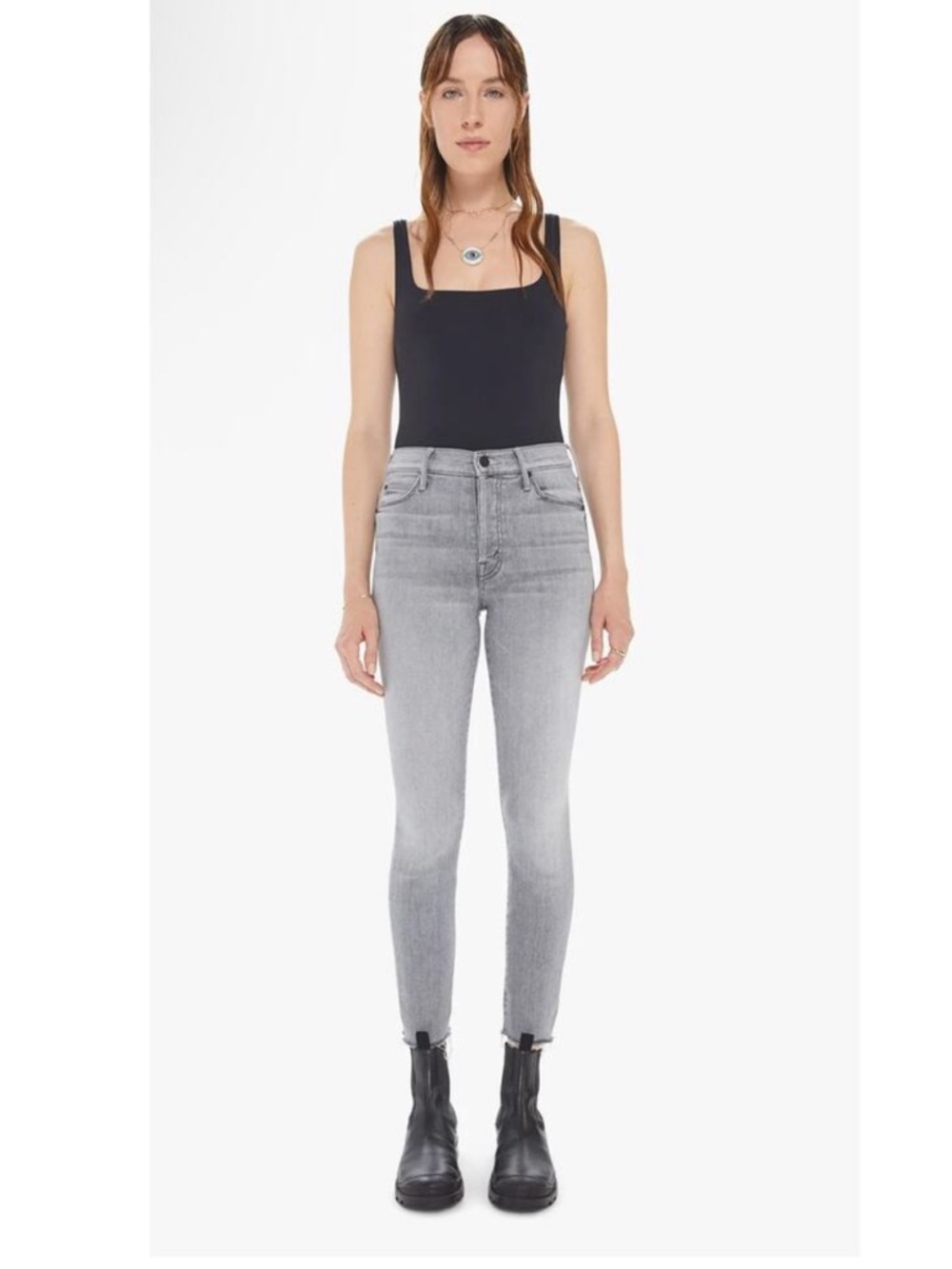 MOTHER Stunner Ankle Fray Jeans — Light Gray